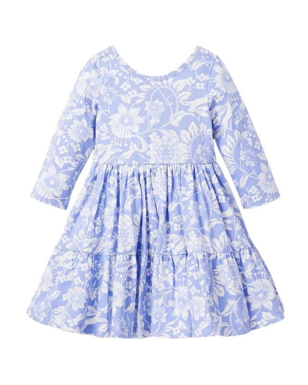 Janie and Jack The Everyday 3/4 Sleeve Dress Blue Floral Tiered Jersey Size 2T